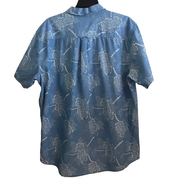 Hurley Mens XL Button Up Shirt Short Sleeve Blue Floral 100% Cotton Beach Aloha - Picture 2 of 6